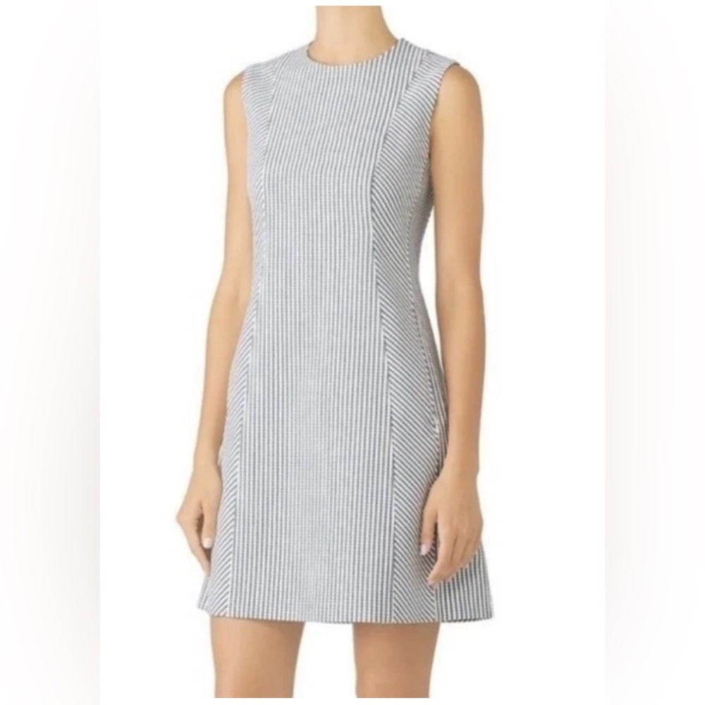 Theory Helaina Navy and White Striped Wool Mini Dress